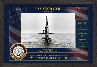 USS Spadefish SSN-668 Framed Patriotic Photo