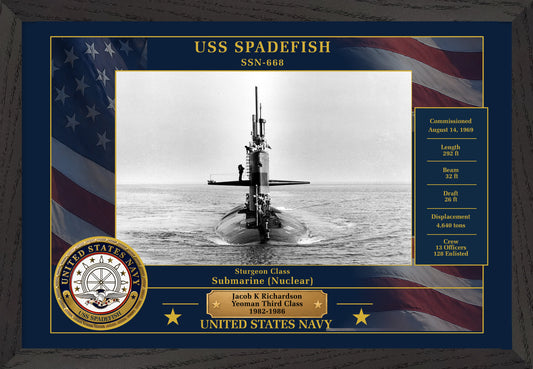 USS Spadefish SSN-668 Framed Patriotic Photo