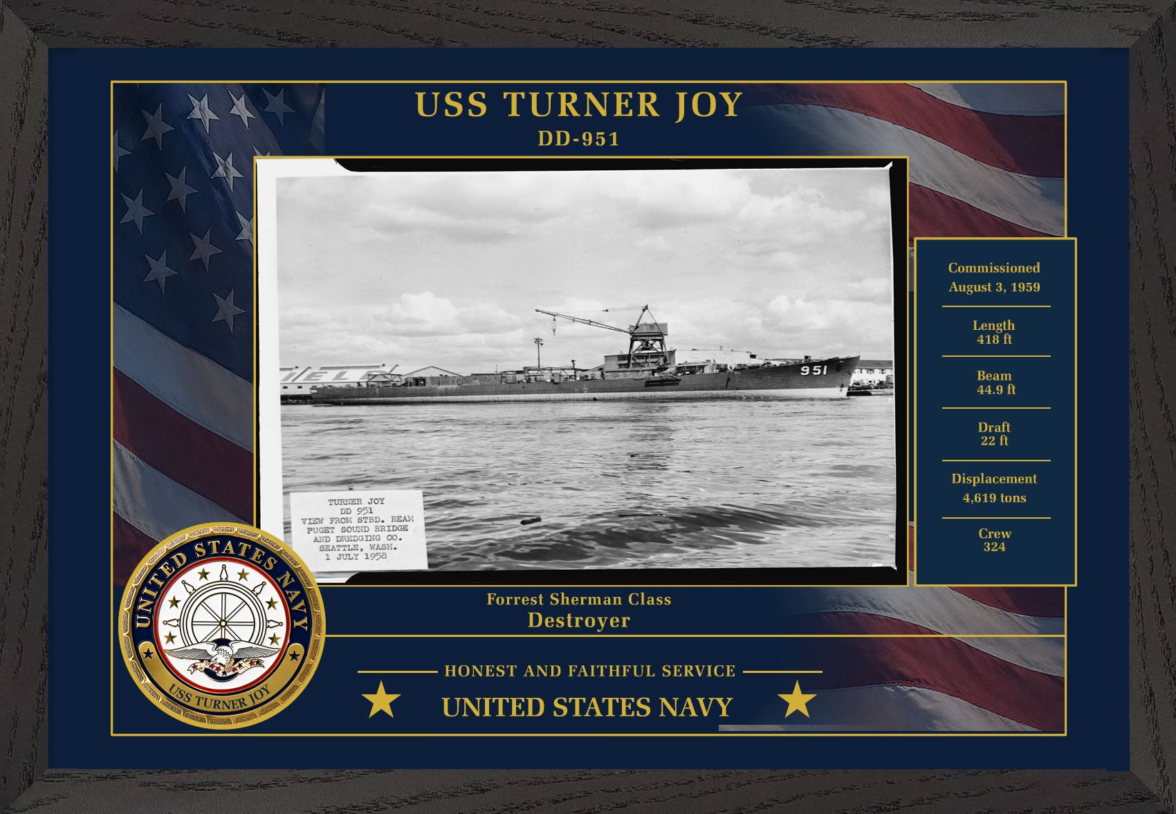 USS Turner Joy DD-951 Framed Patriotic Photo