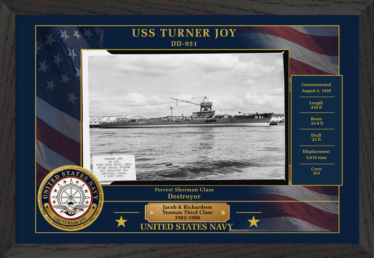 USS Turner Joy DD-951 Framed Patriotic Photo