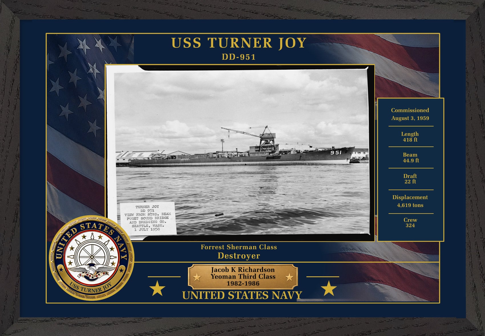 USS Turner Joy DD-951 Framed Patriotic Photo