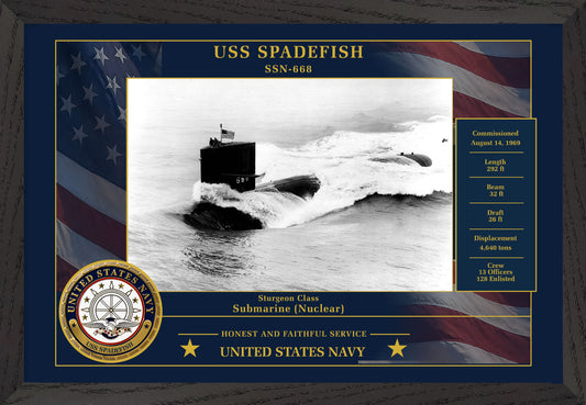 USS Spadefish SSN-668 Framed Patriotic Photo