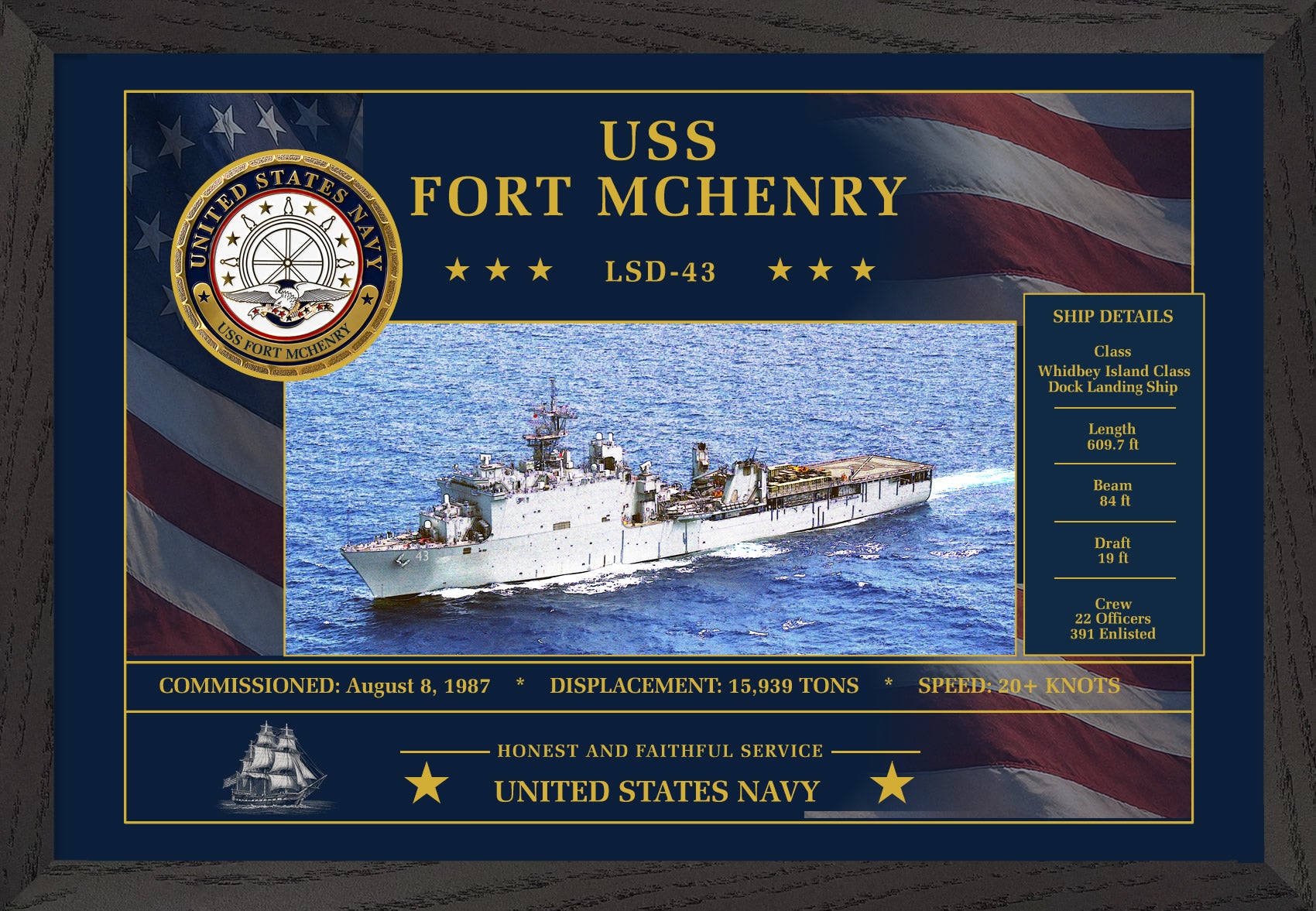 USS Fort Mchenry LSD-43 Framed Patriotic Art