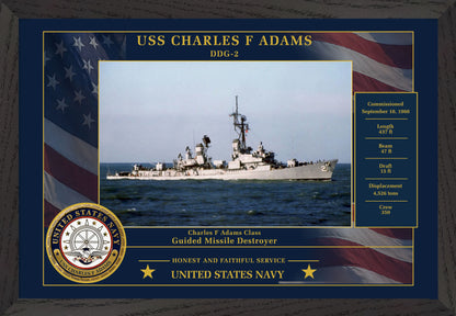 USS Charles F Adams DDG-2 Framed Patriotic Photo