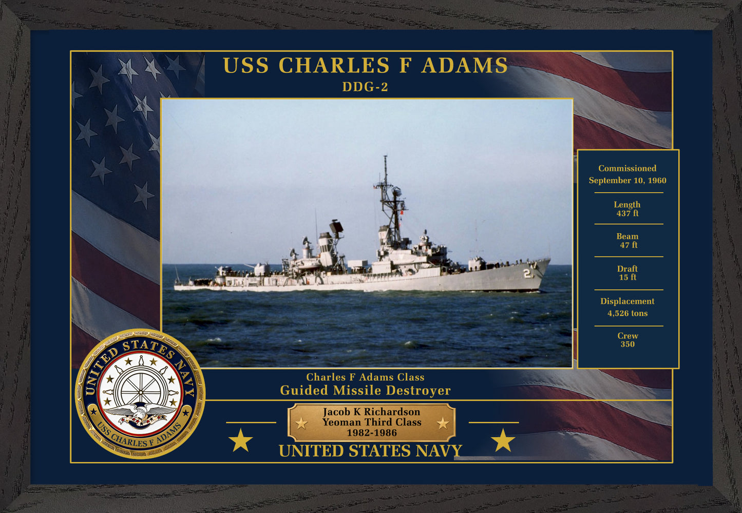 USS Charles F Adams DDG-2 Framed Patriotic Photo