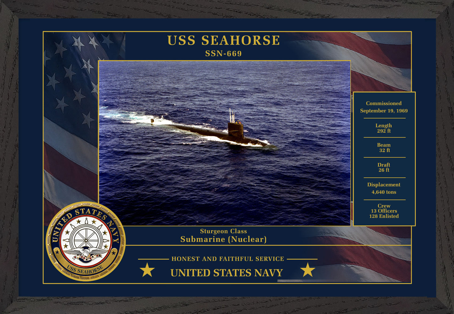 USS Seahorse SSN-669 Framed Patriotic Photo