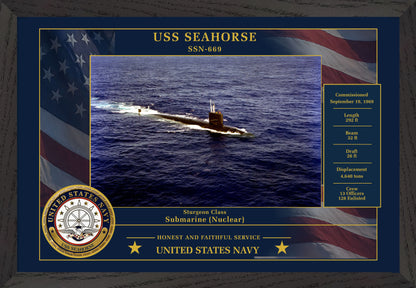 USS Seahorse SSN-669 Framed Patriotic Photo