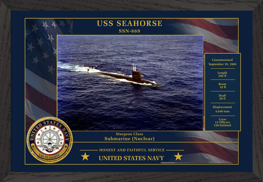 USS Seahorse SSN-669 Framed Patriotic Photo