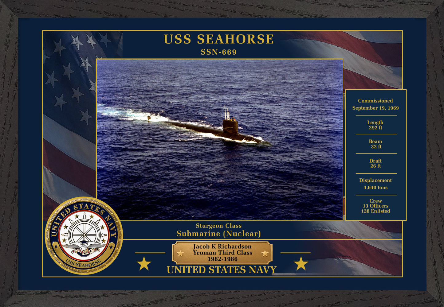 USS Seahorse SSN-669 Framed Patriotic Photo