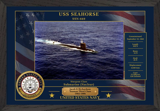 USS Seahorse SSN-669 Framed Patriotic Photo