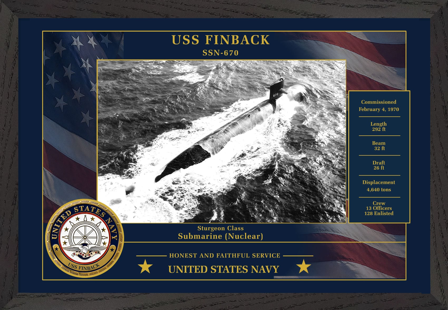 USS Finback SSN-670 Framed Patriotic Photo