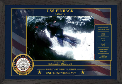 USS Finback SSN-670 Framed Patriotic Photo