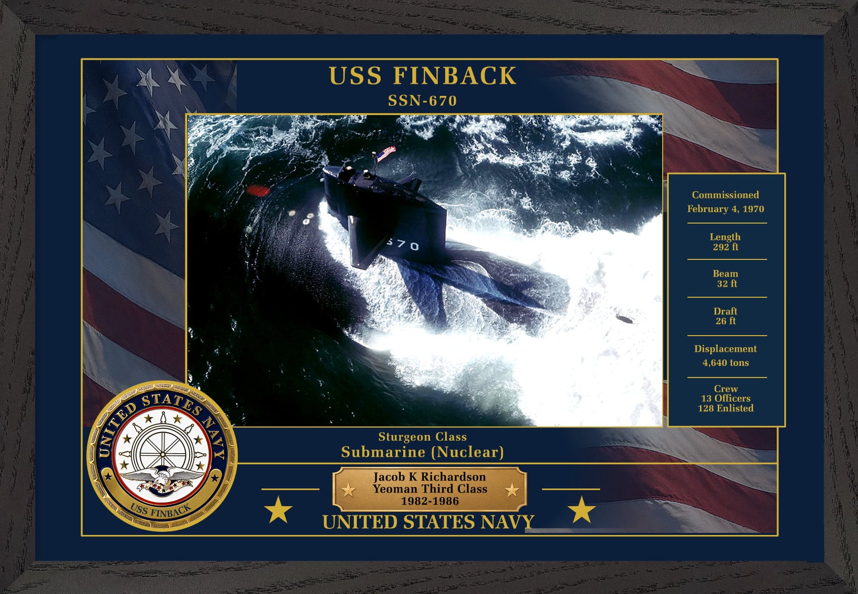 USS Finback SSN-670 Framed Patriotic Photo