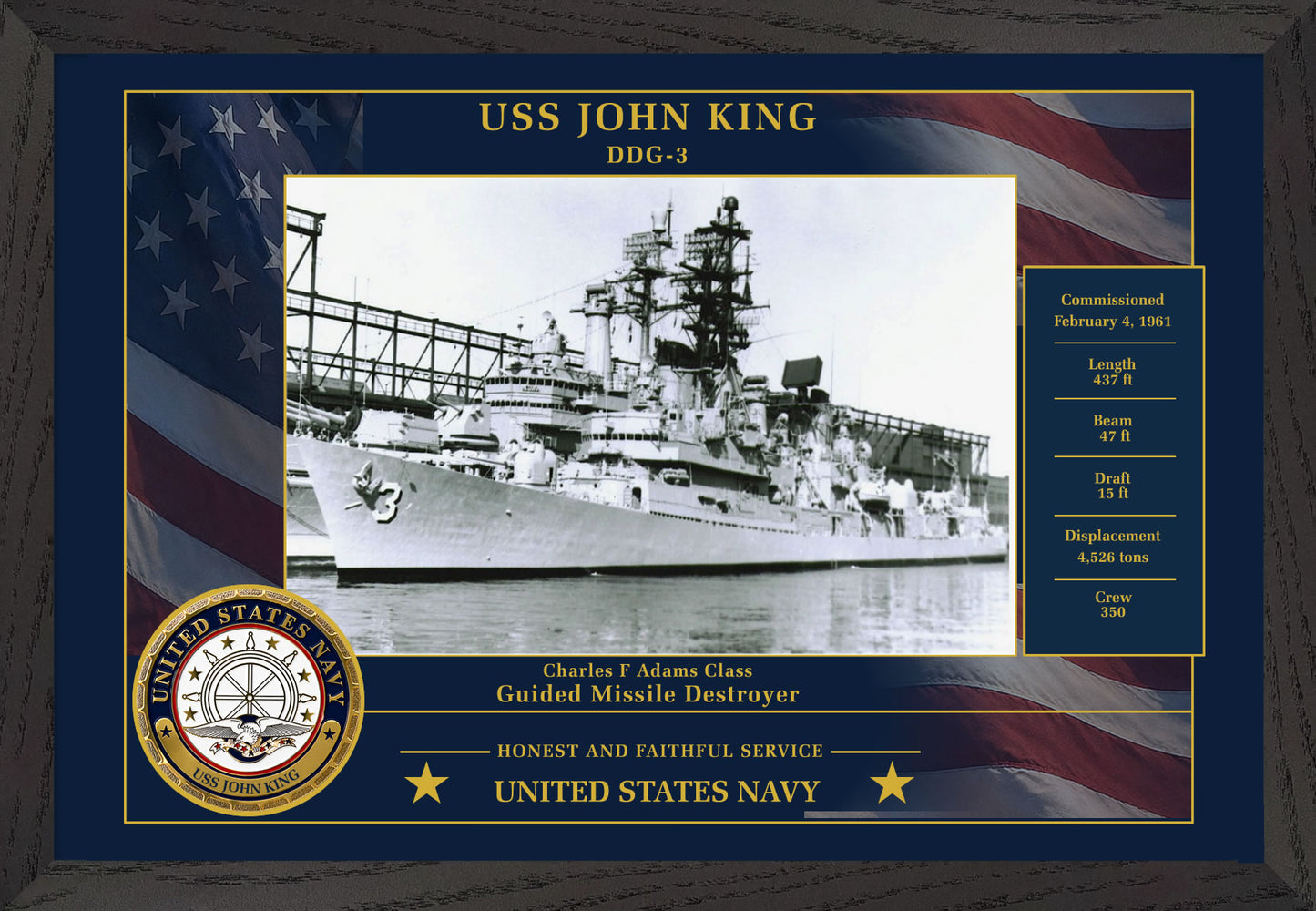 USS John King DDG-3 Framed Patriotic Photo