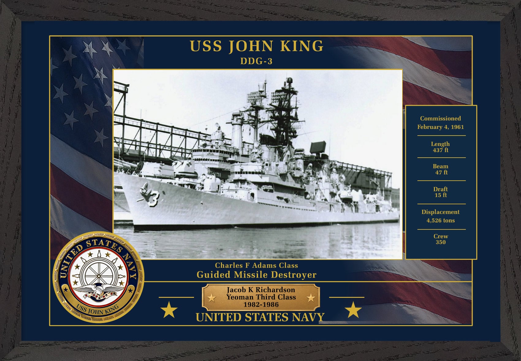 USS John King DDG-3 Framed Patriotic Photo