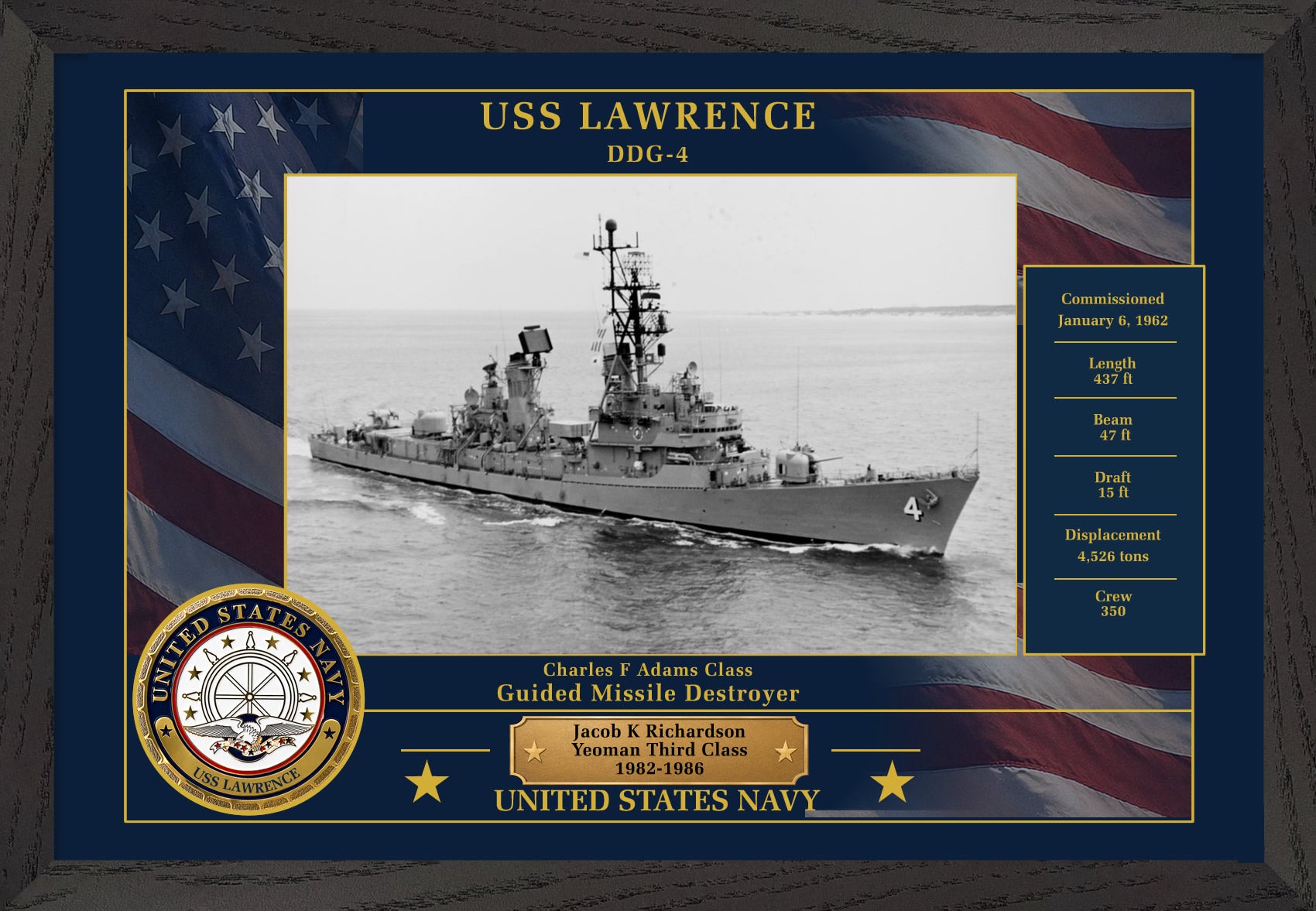 USS Lawrence DDG-4 Framed Patriotic Photo