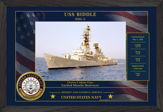 USS Biddle DDG-5 Framed Patriotic Photo