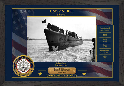 USS Aspro SS-309 Framed Patriotic Photo