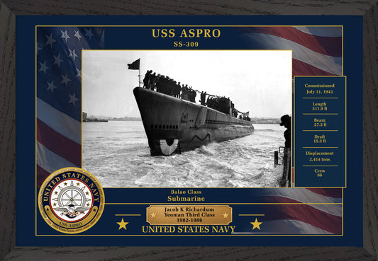 USS Aspro SS-309 Framed Patriotic Photo