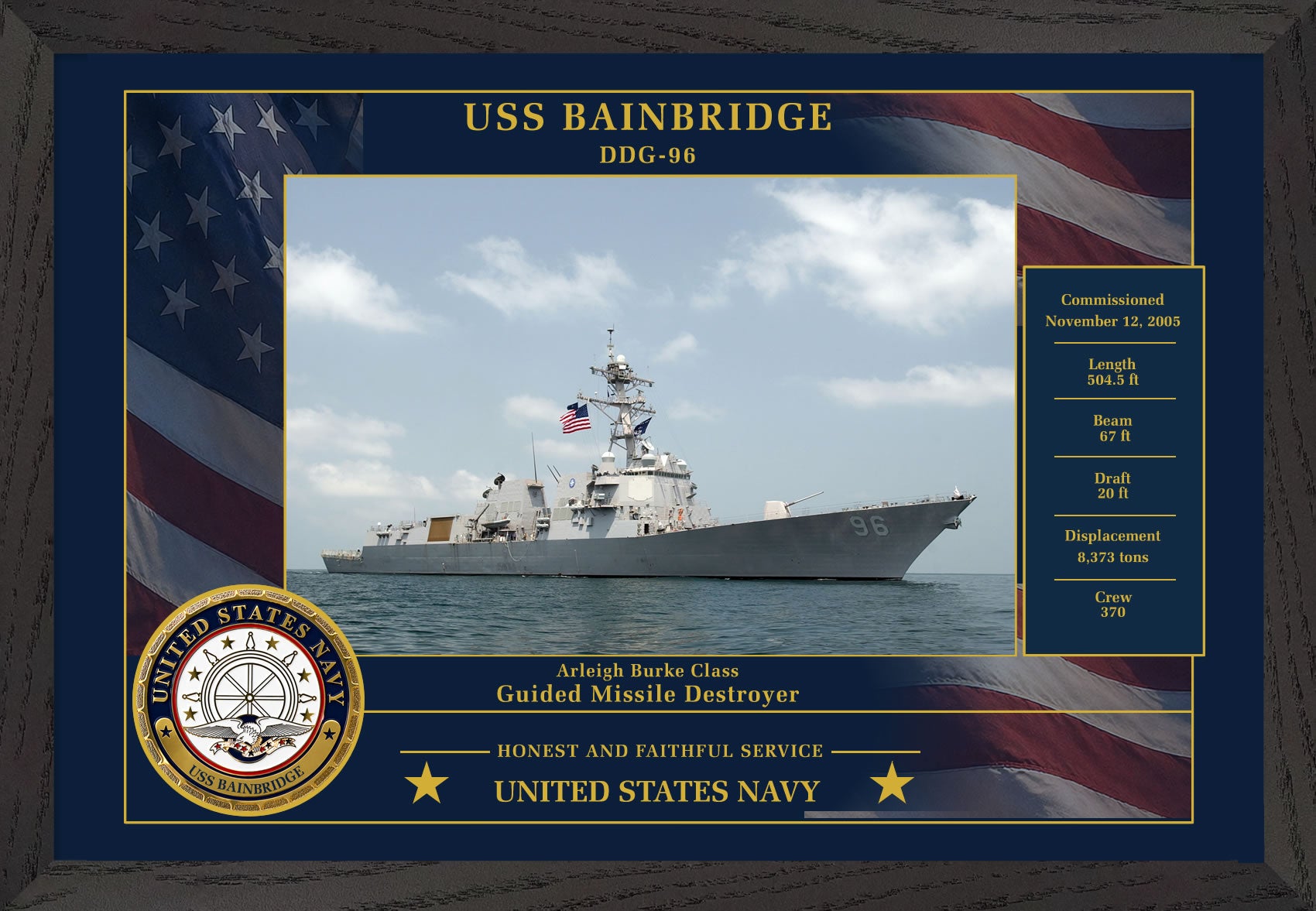 USS Bainbridge DDG-96 Framed Patriotic Photo