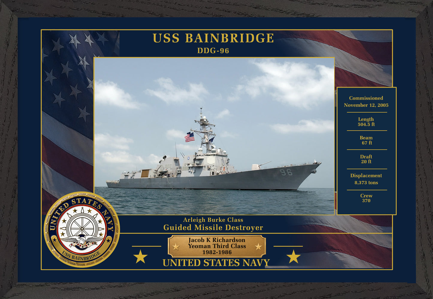 USS Bainbridge DDG-96 Framed Patriotic Photo