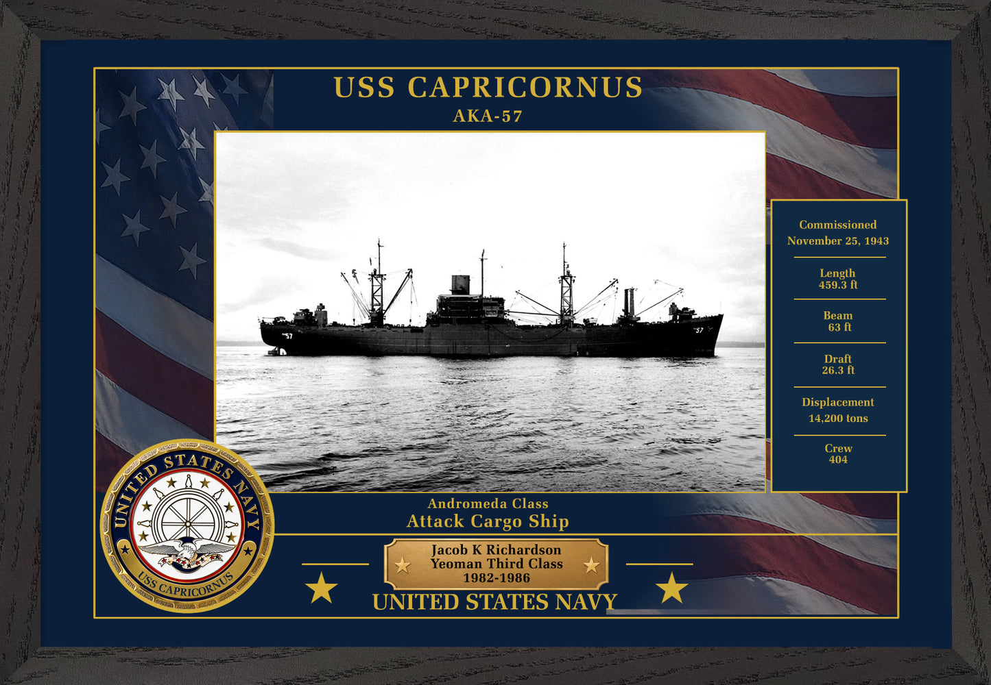 USS Capricornus AKA-57 Framed Patriotic Photo