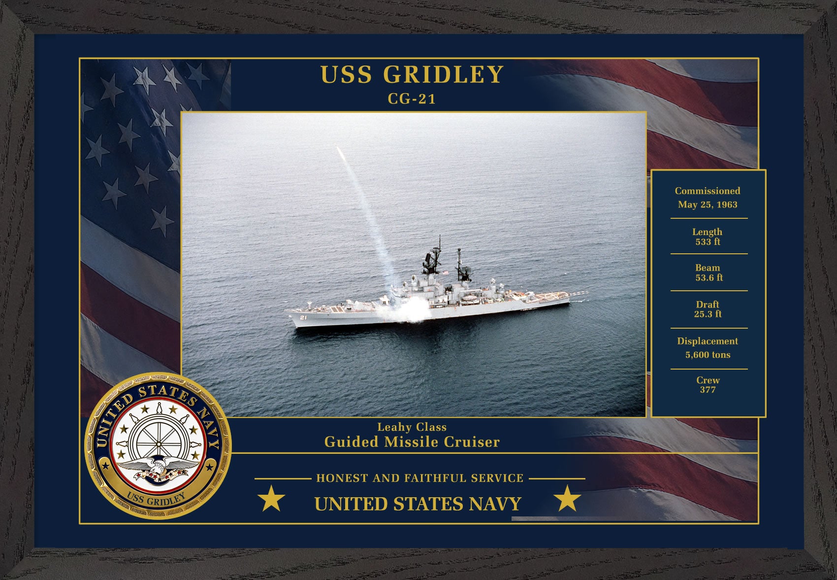 USS Gridley CG-21 Framed Patriotic Photo