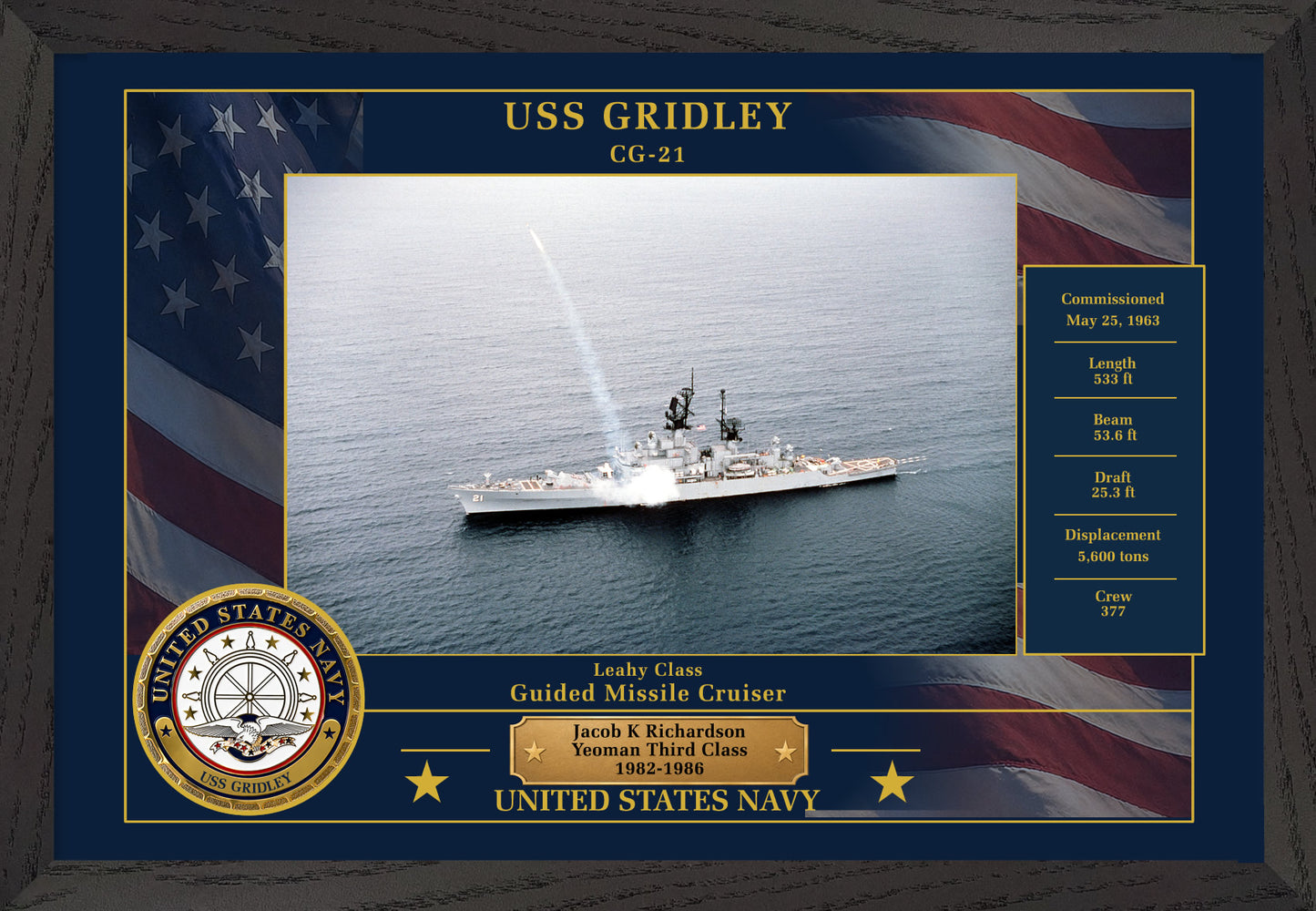 USS Gridley CG-21 Framed Patriotic Photo
