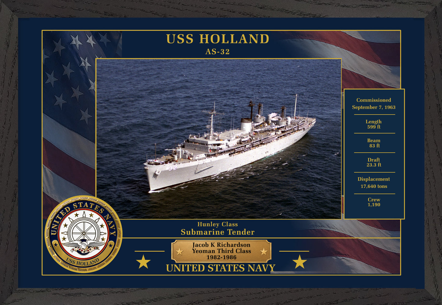 USS Holland AS-32 Framed Patriotic Photo