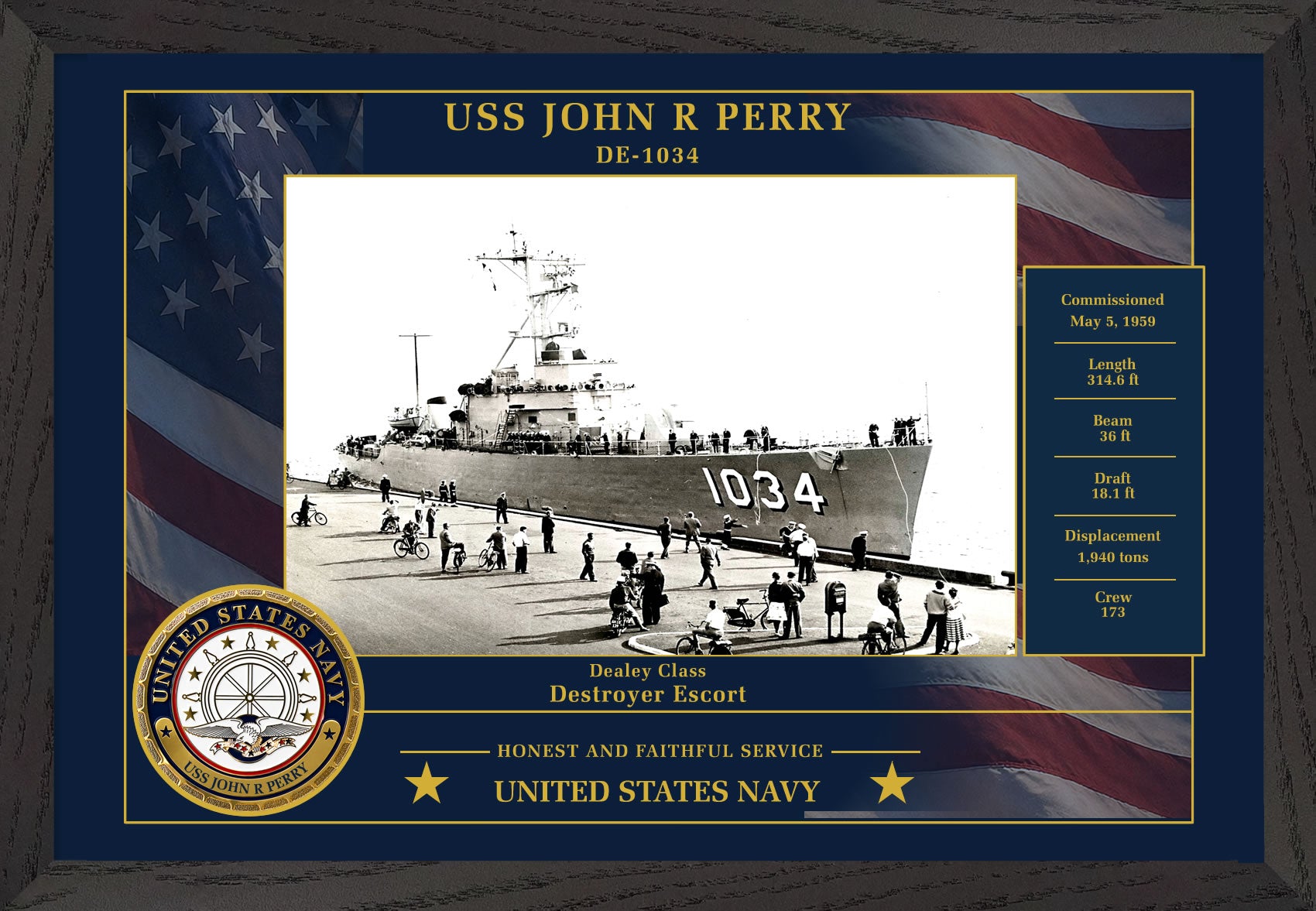 USS John R Perry DE-1034 Framed Patriotic Photo