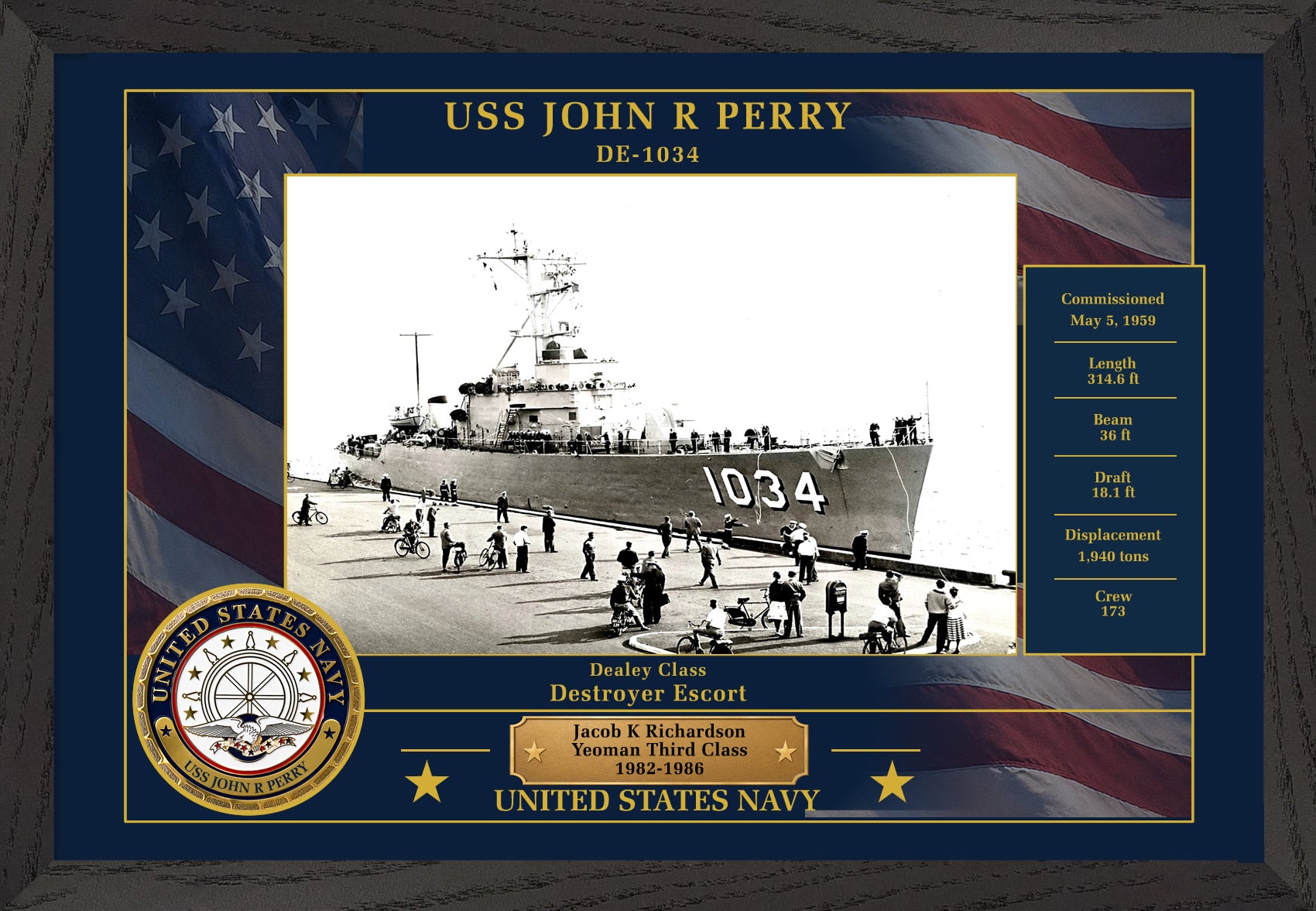 USS John R Perry DE-1034 Framed Patriotic Photo