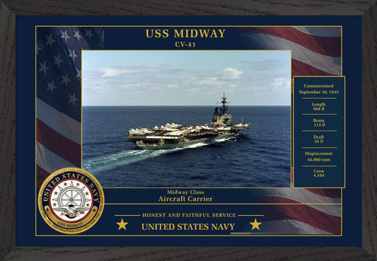 USS Midway CV-41 Framed Patriotic Photo
