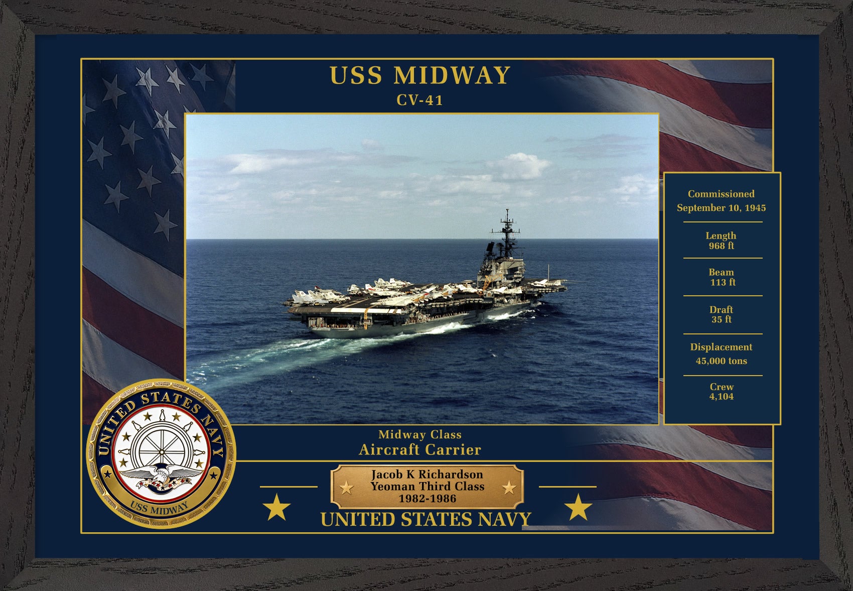 USS Midway CV-41 Framed Patriotic Photo
