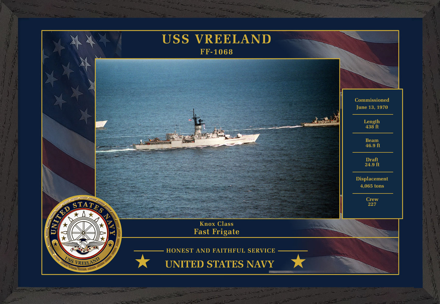 USS Vreeland FF-1068 Framed Patriotic Photo