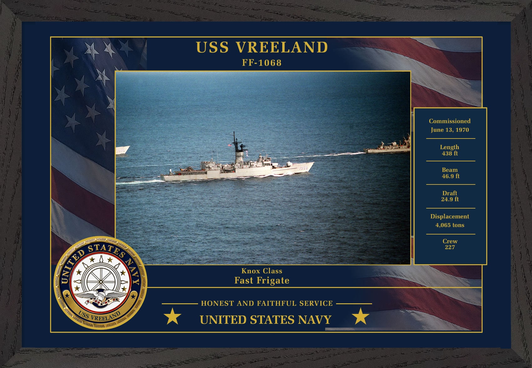 USS Vreeland FF-1068 Framed Patriotic Photo