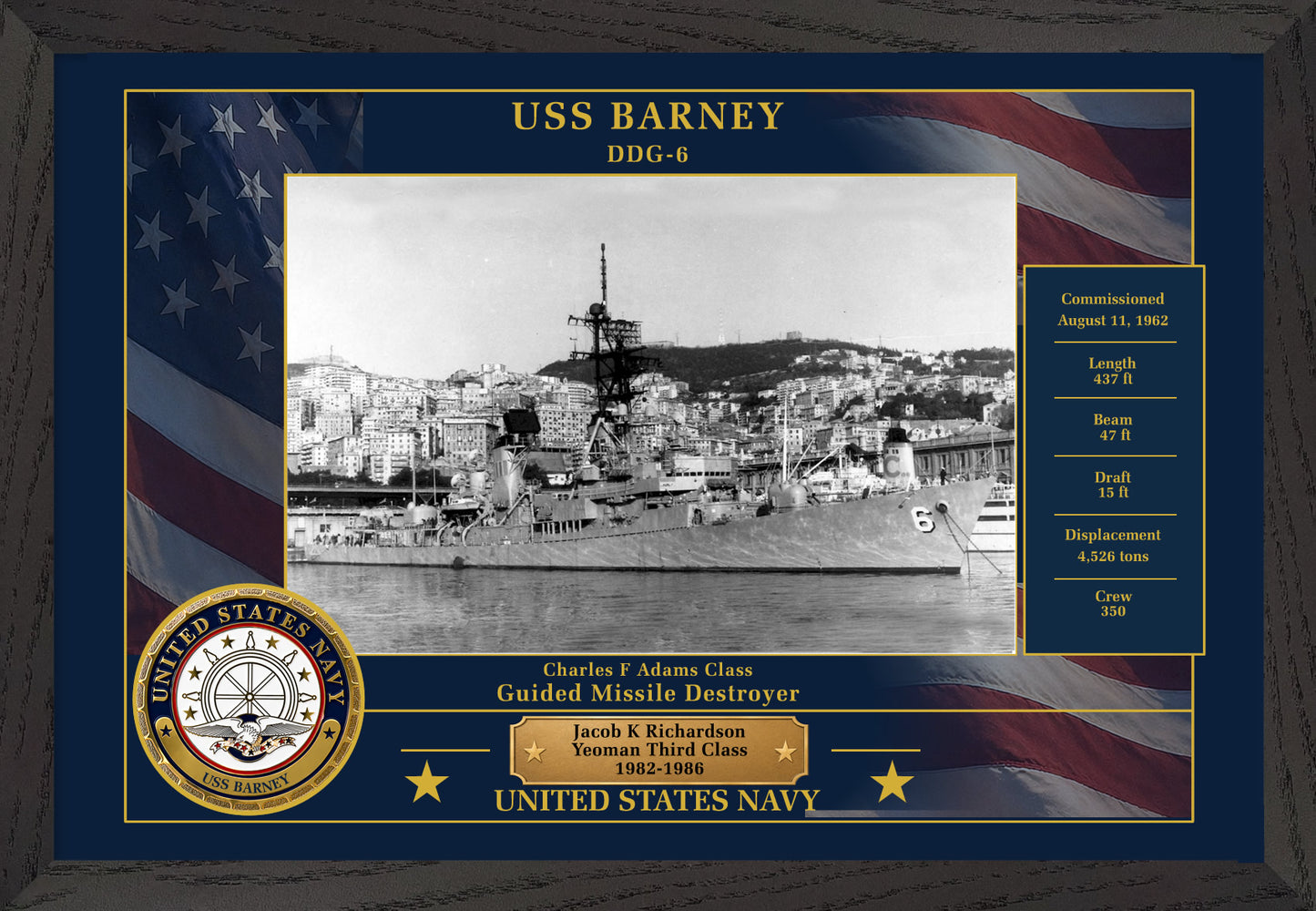 USS Barney DDG-6 Framed Patriotic Photo
