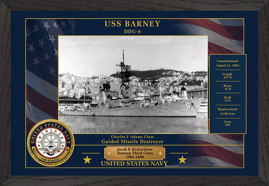 USS Barney DDG-6 Framed Patriotic Photo