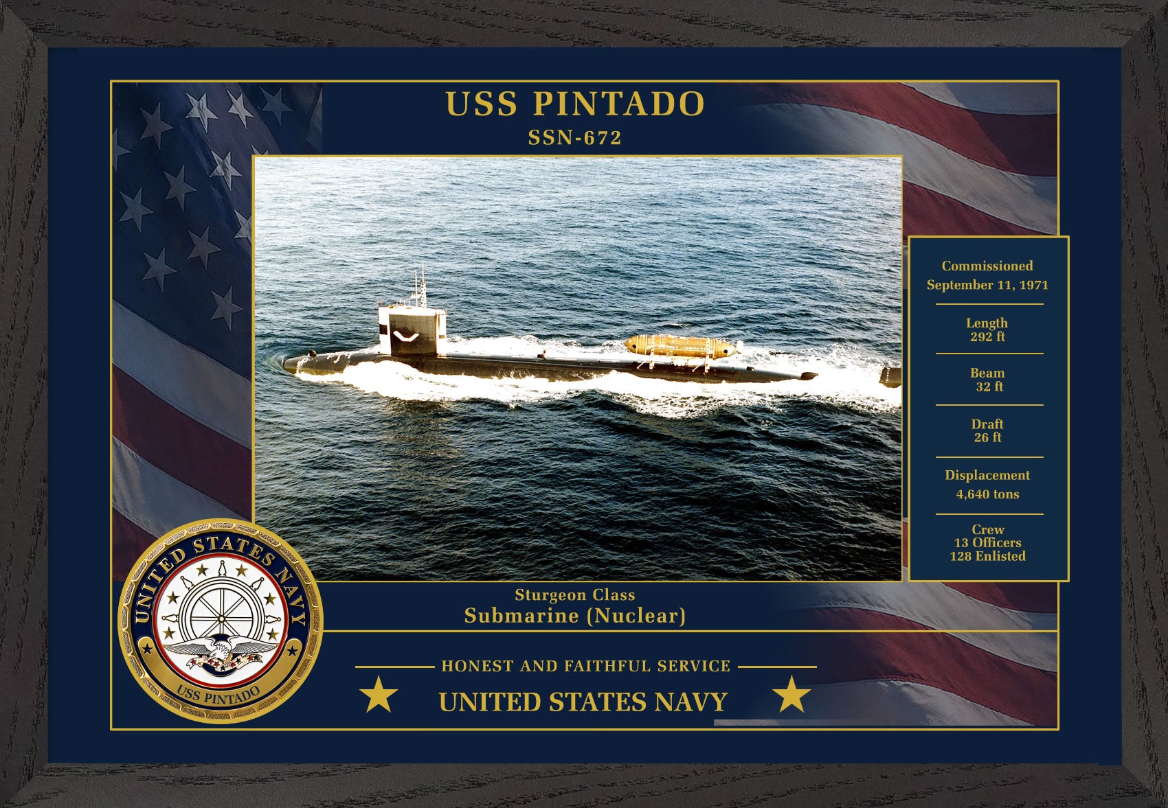 USS Pintado SSN-672 Framed Patriotic Photo