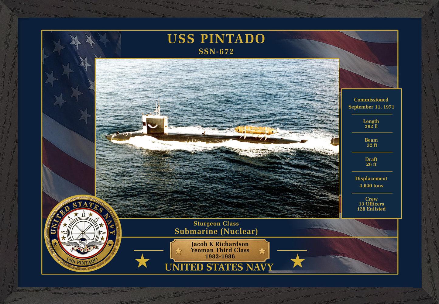 USS Pintado SSN-672 Framed Patriotic Photo