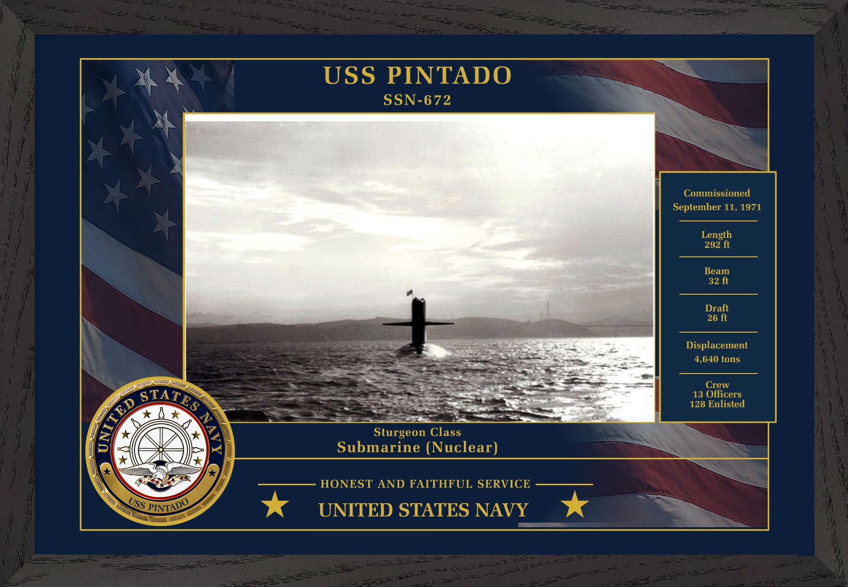 USS Pintado SSN-672 Framed Patriotic Photo