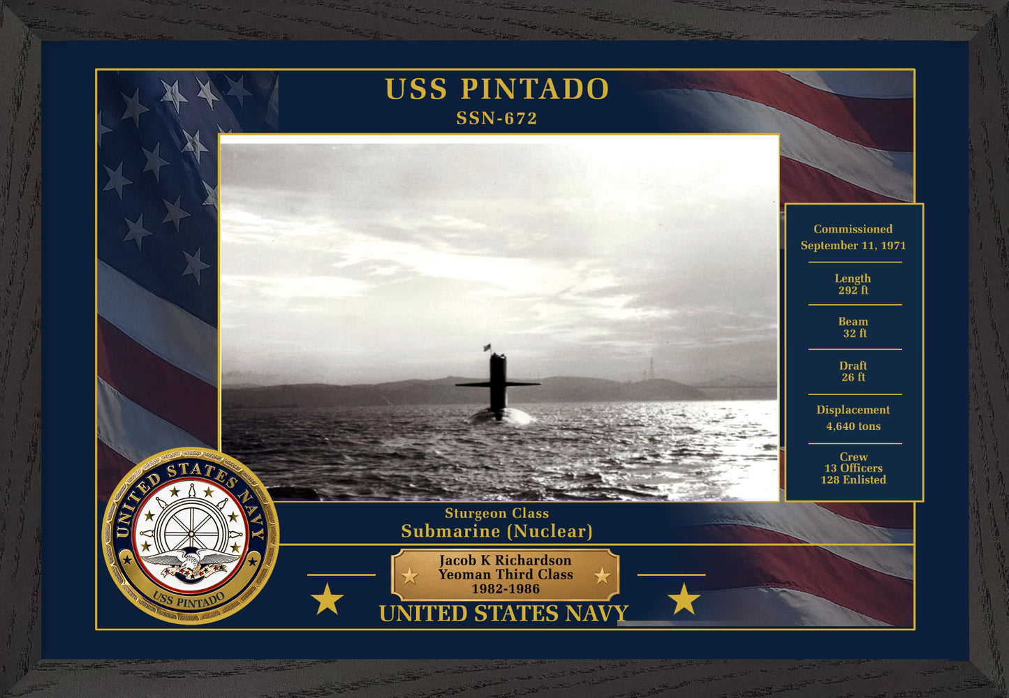 USS Pintado SSN-672 Framed Patriotic Photo