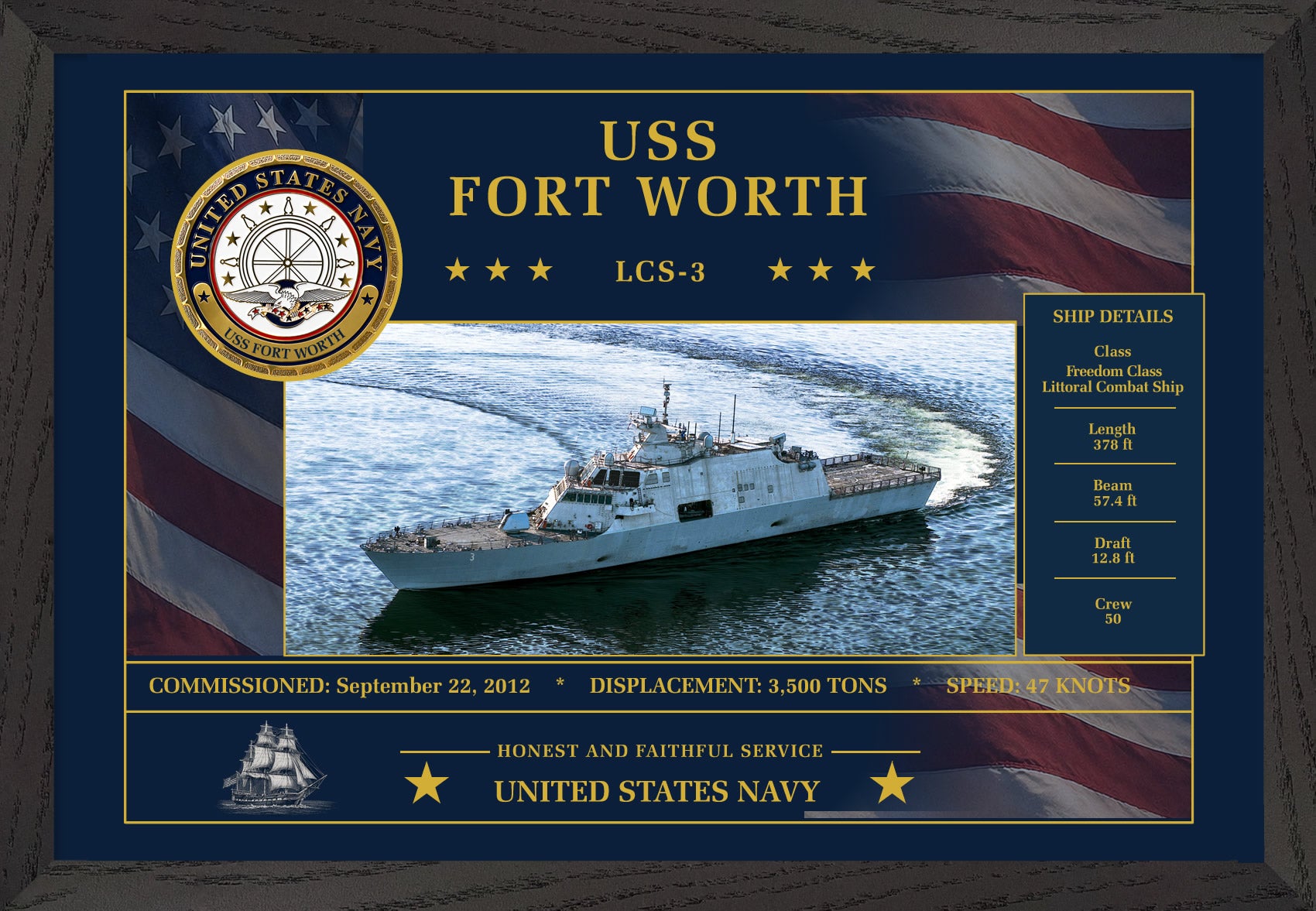 USS Fort Worth LCS-3 Framed Patriotic Art