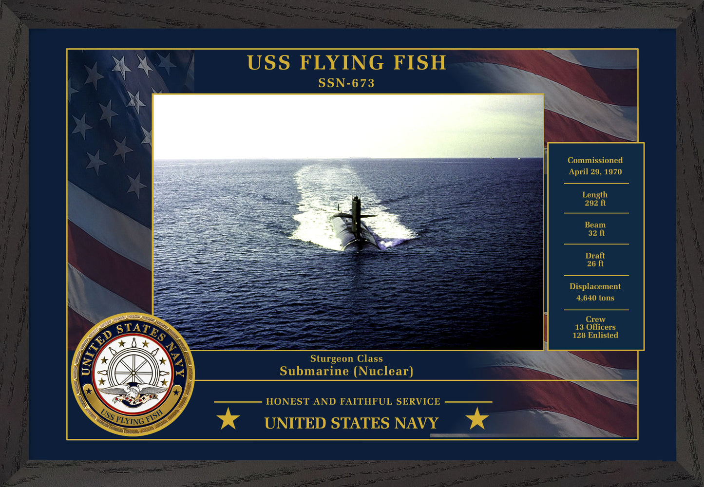 USS Flying Fish SSN-673 Framed Patriotic Photo