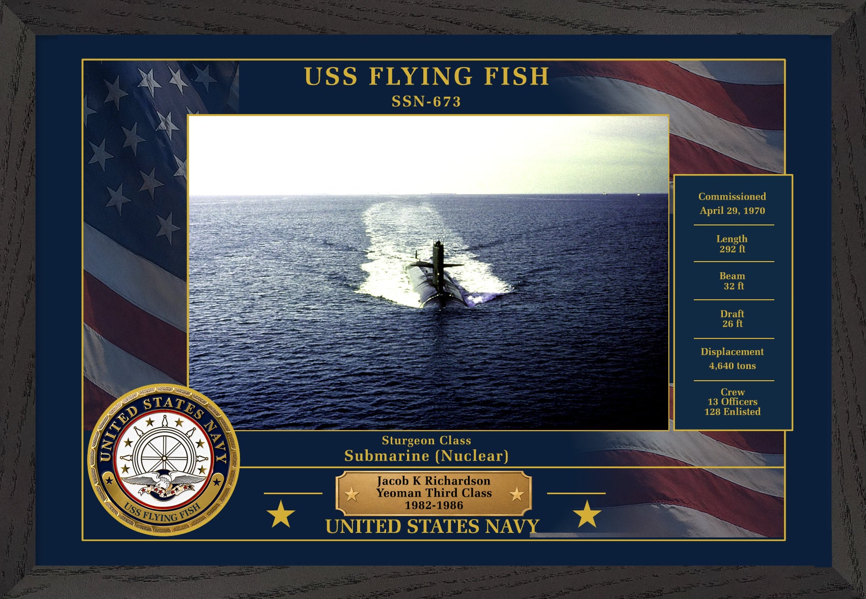 USS Flying Fish SSN-673 Framed Patriotic Photo