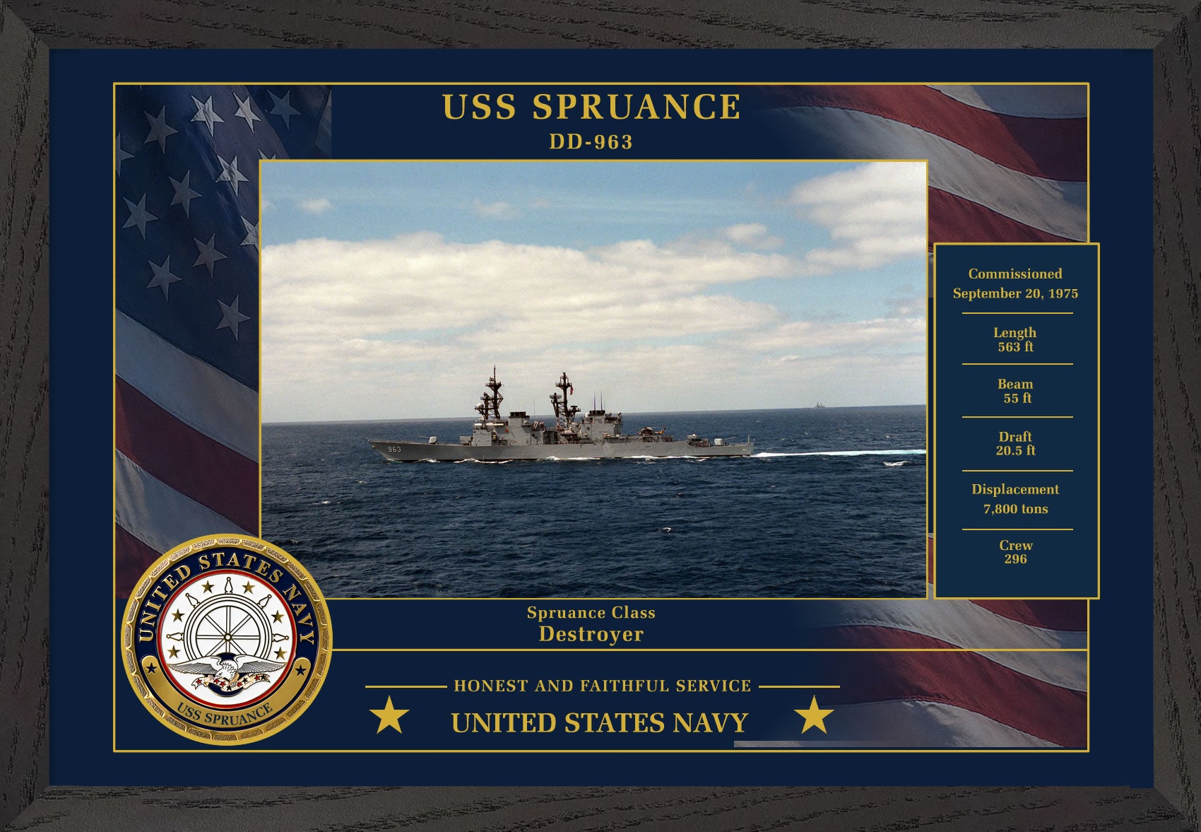 USS Spruance DD-963 Framed Patriotic Photo