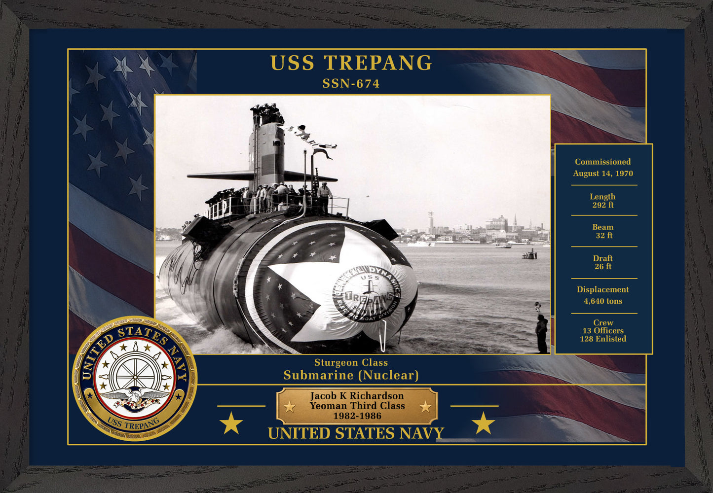 USS Trepang SSN-674 Framed Patriotic Photo