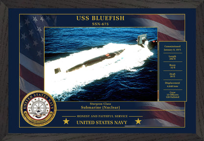 USS Bluefish SSN-675 Framed Patriotic Photo