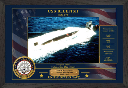 USS Bluefish SSN-675 Framed Patriotic Photo