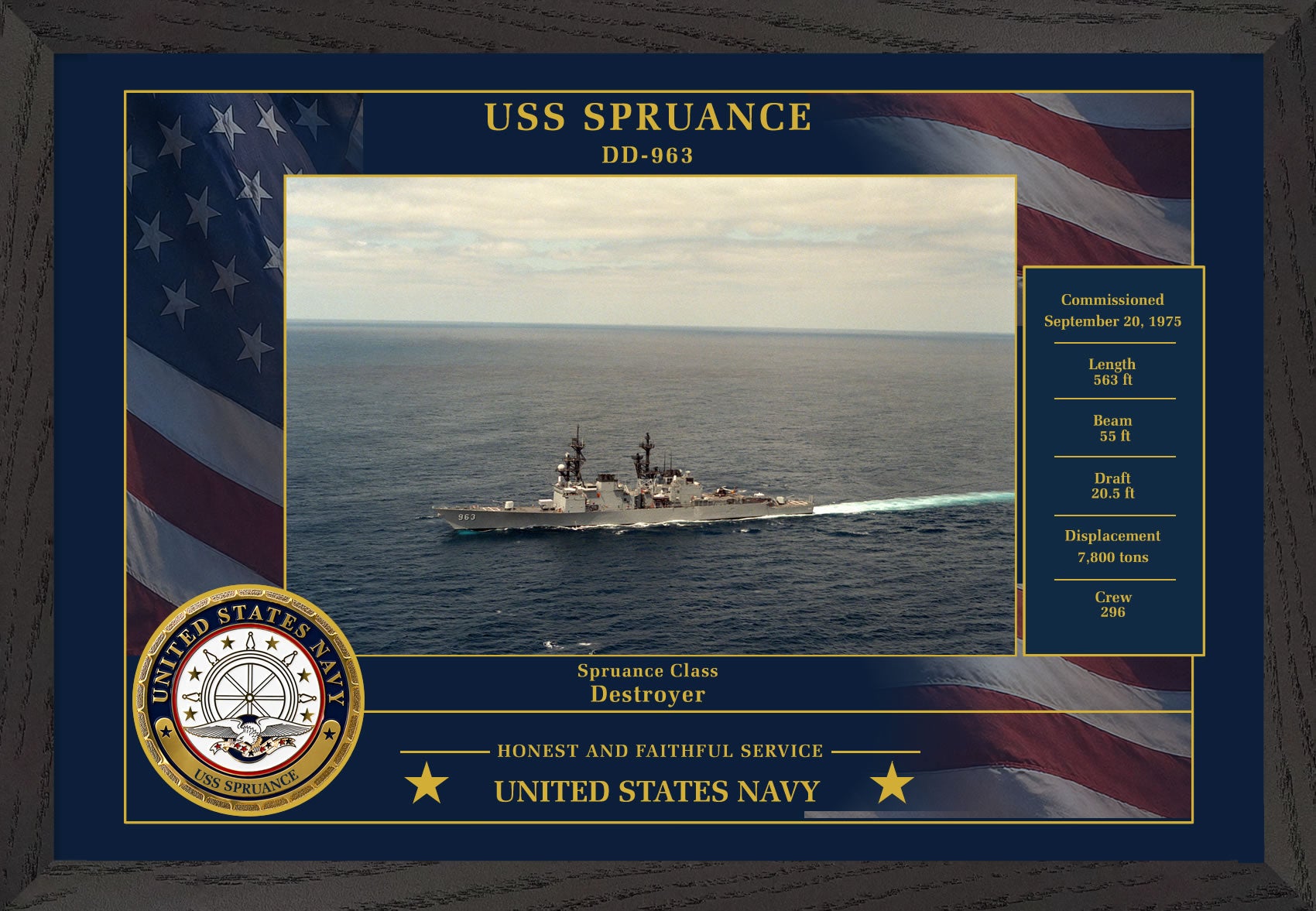 USS Spruance DD-963 Framed Patriotic Photo