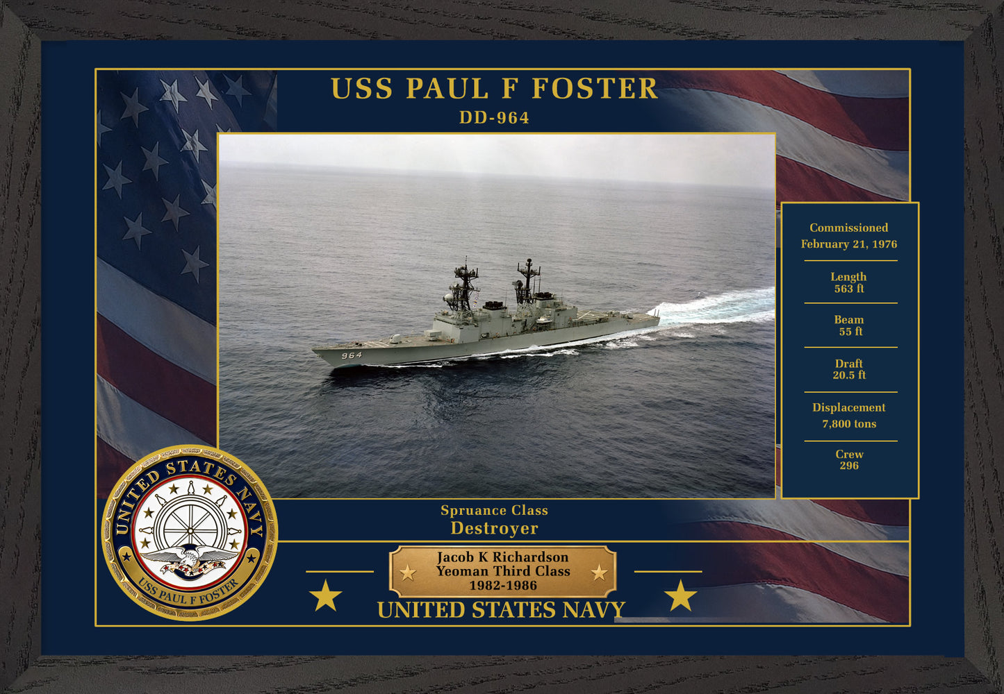 USS Paul F Foster DD-964 Framed Patriotic Photo